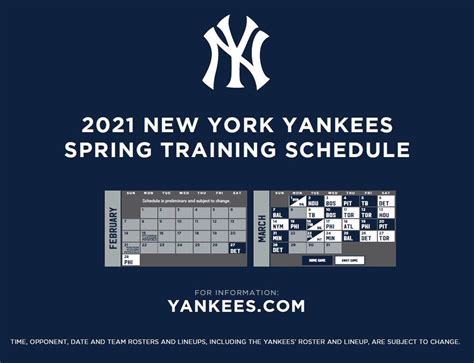 yankee schedule 2021 spring training